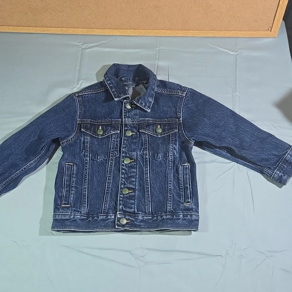 OshKosh B'gosh Classic Blue Jean Jacket Green Buttons Kids Size 4